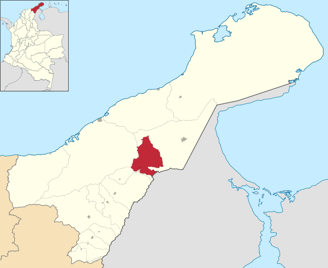 Kommunens läge i departementet La Guajira.
