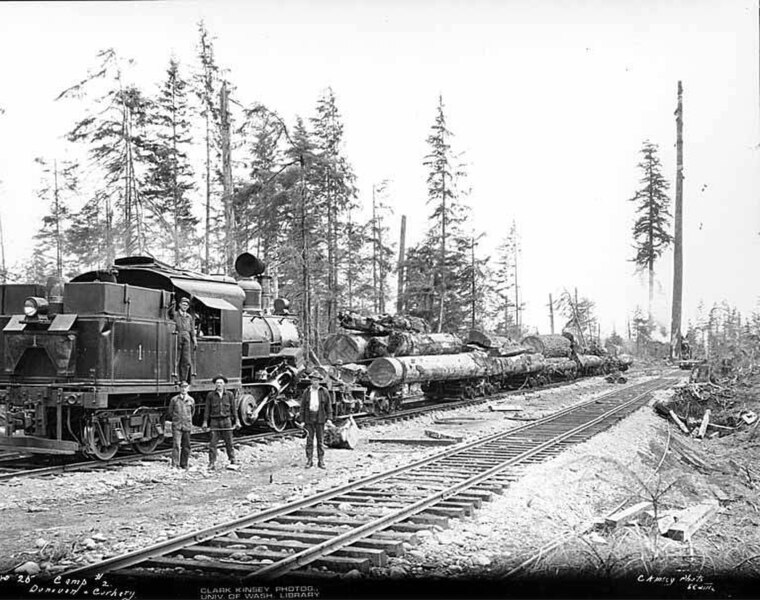 File:Crew with Donovan-Corkery Logging Company's Climax locomotive 1 and log train, camp 2, ca 1928 (KINSEY 1715).jpg