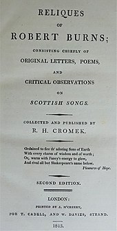 Title page of 'Reliques of Robert Burns'. Cromek's Reliques and Robert Burns's Interleaved Scots Musical Museum.jpg