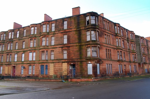 Victorian sandstone tenements in Ardenlea Street that were originally renovated as part of the GEAR (Glasgow Eastern Area Renewal) scheme in the late 