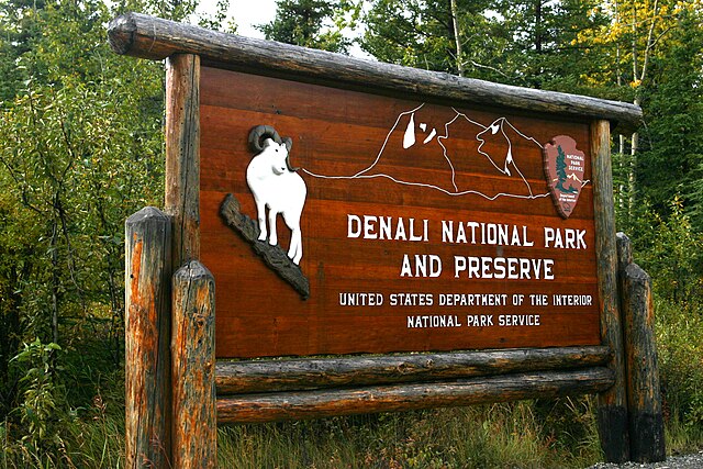 Entrance sign to Denali National Park and Preserve