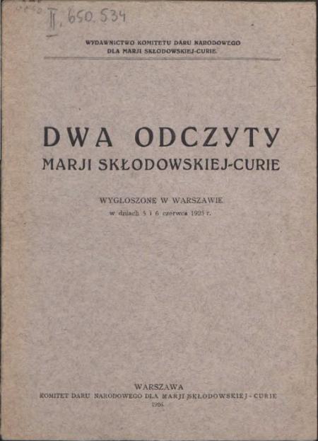 ไฟล์:Dwa odczyty Marji Skłodowskiej-Curie.djvu