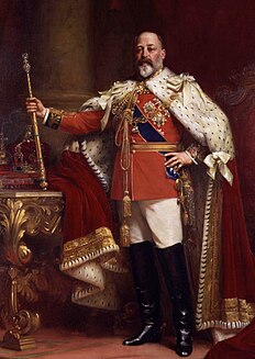 Koning Edward ná sy kroning in 1902, deur sir Luke Fildes, National Portrait Gallery, Londen. Let op die septer in sy oorspronklike vorm, kort voordat die Cullinan-diamant bygevoeg is.