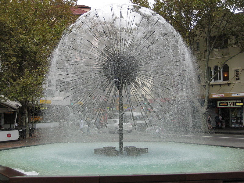 The El Alamein Fountain (1959–61) in Sydney, designed by Robert Woodward, was the first "dandelion" fountain