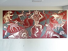 Elsa Hegnauer-Denner (1917–2008). 1957 Wandbild, Reigen der 16 Tiere, Hexmatt-Kindergarten. Pratteln