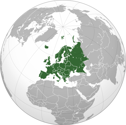 The location of modern-day Europe (dark green)