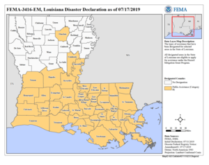 Map of the parishes that received help from FEMA