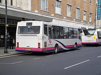 First Hampshire & Dorset Marshall Capital bodied Dennis Dart SLF in Portsmouth in March 2010 First Hampshire & Dorset 41646 R646 TLM rear.JPG