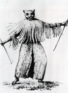 Illustration of praise singer of Dingane kaSenzangakhona by Allen Francis Gardiner in 1839 Gardiner - Dingane se lofsanger (1836).png