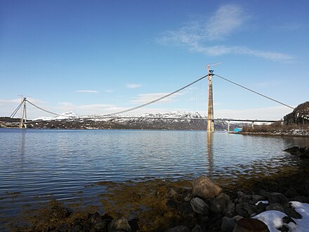 Hålogaland bridge on E6 just north of Narvik is 1,5 km and the second longest suspension bridge in Norway.