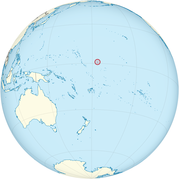 Howland Island on the globe (small islands magnified) (Polynesia centered).svg