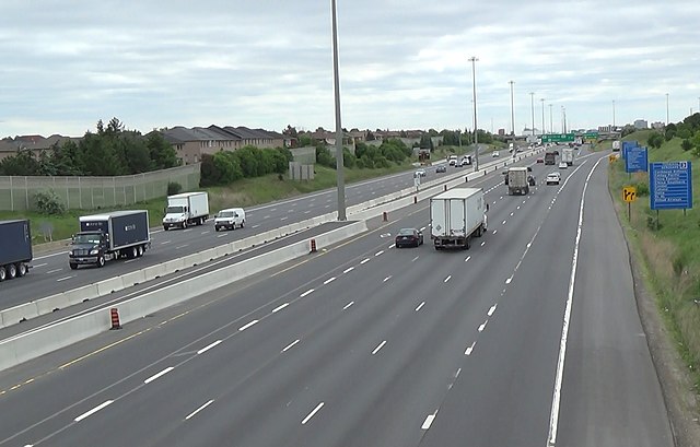 Nearly completed Highway 427 widening work as seen from the Morning Star Drive overpass in June 2018