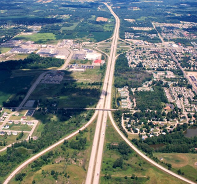 Aerial view looking north from the I-496 interchange along I-96/I-69 west of Lansing