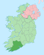 Comté de Cork en vert sombre, Irlande en vert clair.