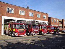 Various Fire Service Vehicles outside Newport station Isle of Wight Fire & Rescue Service vehicles at Newport fire station.JPG