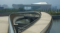 Changfeng (长风) footbridge on Fen River and Shanxi Theater