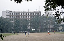 The playground along with Aurobindo Bhaban in the back Jadavpur University Multi Engineering Building.jpg