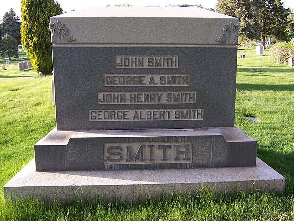 Monument to four generations of a branch of the Smith family, prominent in LDS history.