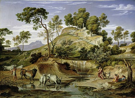 Joseph Anton Koch - Serpentaralandschaft mit Hirten und Rindern an der Quelle.jpg