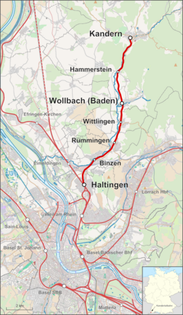 Spoorlijn Haltingen - Kandern op de kaart