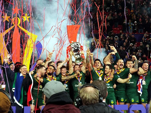 Australia lifting the Paul Barrière Trophy after winning the 2021 tournament