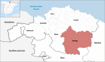 Die Lage des Gerichtsbezirk Durango in der Provinz Bizkaia