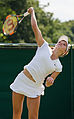 Katie Swan competing in the first round of the 2015 Wimbledon Qualifying Tournament at the Bank of England Sports Grounds in Roehampton, England. The winners of three rounds of competition qualify for the main draw of Wimbledon the following week.