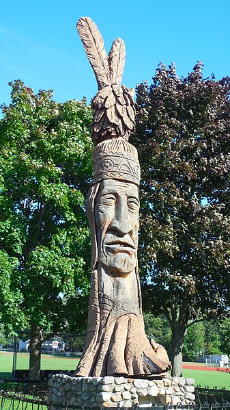 Memorial of Keewakwa Abenaki Keenahbeh in Opechee Park, which stands at a height of 36 ft. During the dedication ceremonies in September 1984 more tha