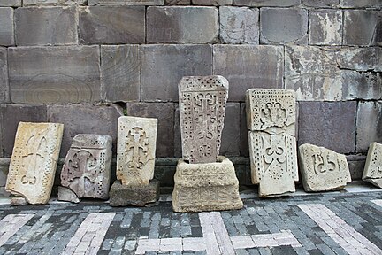 Various khachkars at Makaravank Monastery in Armenia