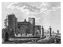 Representation of the castle from Antiquities of Ireland (published 1791) Kilkea Castle Co Kildare Ireland 1792.jpg