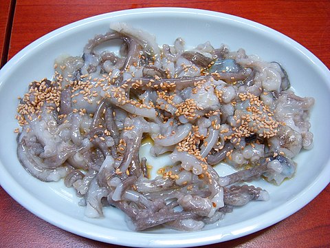 Sannakji is a dish of live baby octopuses eaten while still squirming on the plate.