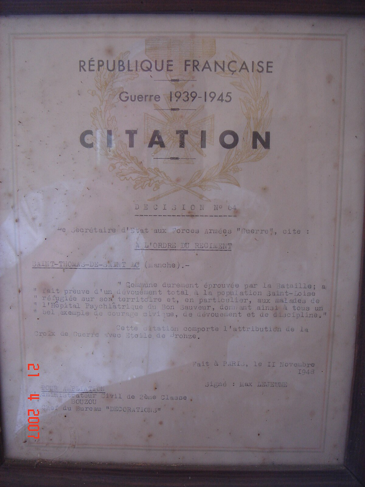 File Le Hutrel Citation Croix De Guerre Jpg Wikimedia Commons