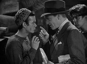 Leo Gorcey and James Cagney in Angels with Dirty Faces (1938) Leo Gorcey and James Cagney in Angels With Dirty Faces trailer.jpg