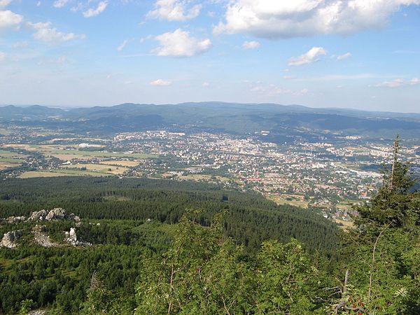 View over Liberec to the Jizera Mountains from Mt. Ještěd