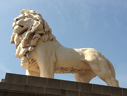 The South Bank Lion in Coade stone, at the south end of Westminster Bridge, London
