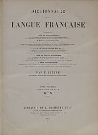 הדף הראשון של המילון לשפה הצרפתית מאת ליטרה, 1863