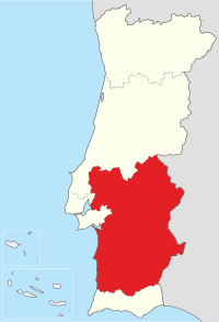 Alentejo bölgesini gösteren Portekiz haritası