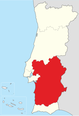 Regionen Alentejos läge i Portugal.