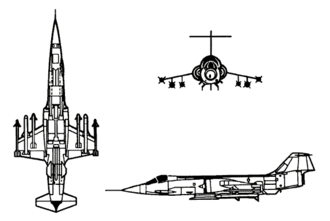 Trzy strzały myśliwca F-104S Starfighter.