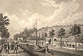 Vor dem Brückkanal über die Schwabach, rechts die Ludwig-Süd-Nord-Bahn, Stahlstich (1845)