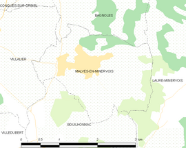 Mapa obce Malves-en-Minervois