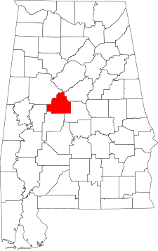 Location of Bibb County in Alabama Map of Alabama highlighting Bibb County.svg