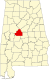 Harta statului Bibb indicând comitatul Autauga