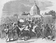 "Indian Mutiny: Massacre of officers by insurgent cavalry at Delhi," from the Illustrated London News, 1857 Massacre of officers by insurgent cavalry at Delhi,.jpg