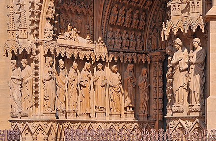 Example of use of the Jaumont yellow limestone. Here, the portal of the Saint-Stephen Cathedral in Metz. Metz Cathedral R01.jpg