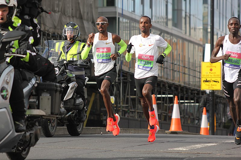 File:Mo Farah, Bashir Abdi and Daniel Wanjiru, 2019 London Half Marathon, 10 March 2019.jpg