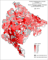 Проценат Црногорског језика по насељима