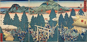 Pèlerinage au sanctuaire d'Ise, Ukiyo-e de Hiroshige de 1855.