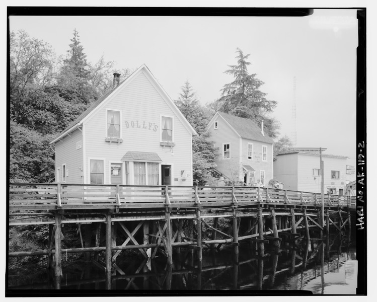 File:NORTH SIDE AND WEST FRONT - Dolly's House, 24 Creek Street, Ketchikan, Ketchikan Gateway Borough, AK HABS AK,10KECH,4-2.tif