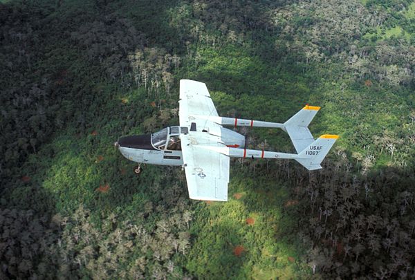 An O-2A Skymaster over Laos, 1970.